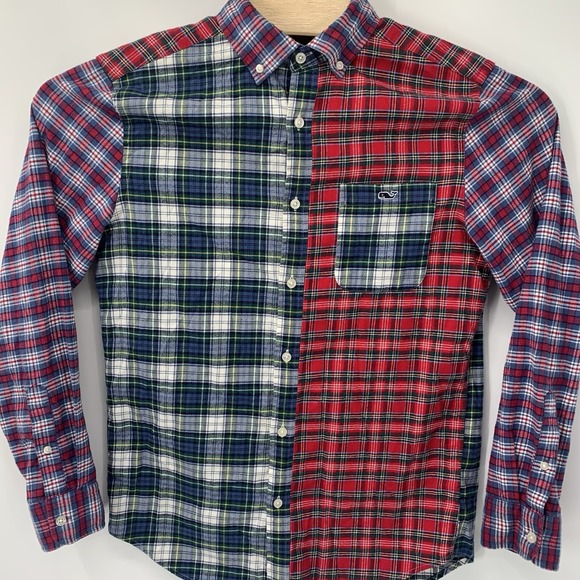 Vineyard Vines Tucker Mens S Multicolor Patchwork Plaid Flannel Button Down - Picture 2 of 6